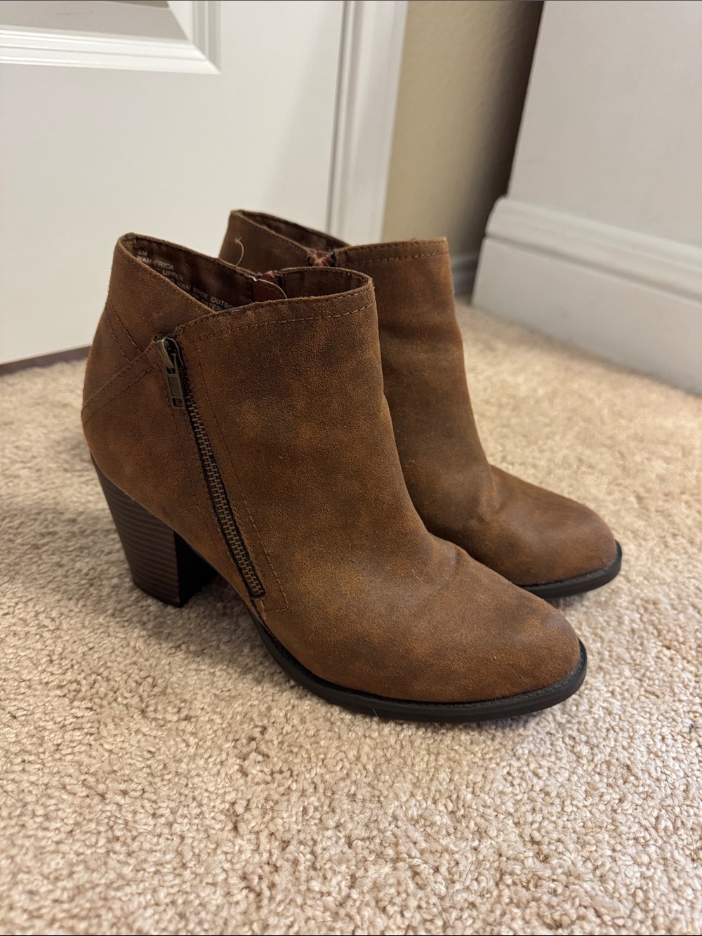 Rampage Brown Suede-Look Ankle Booties with Side Zip